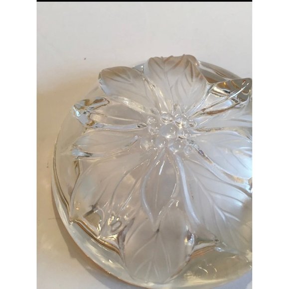 Vintage Mikasa Crystal Frosted Poinsettia Nut/Candy Dish Gold Trim - Picture 3 of 3